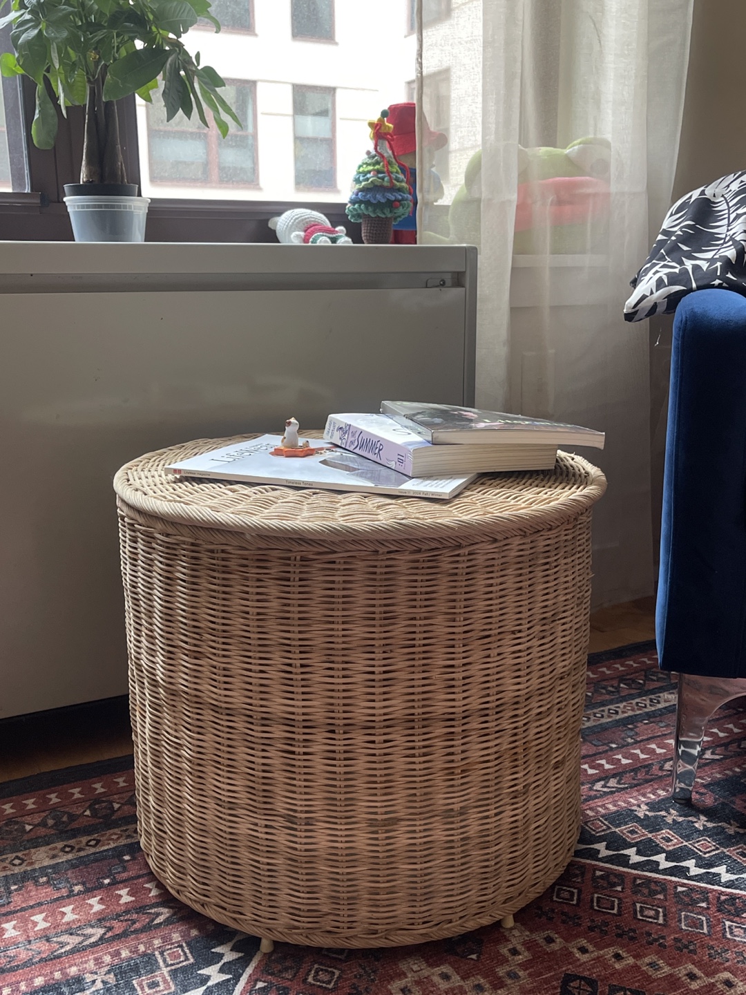 Round Wicker Storage Side Table