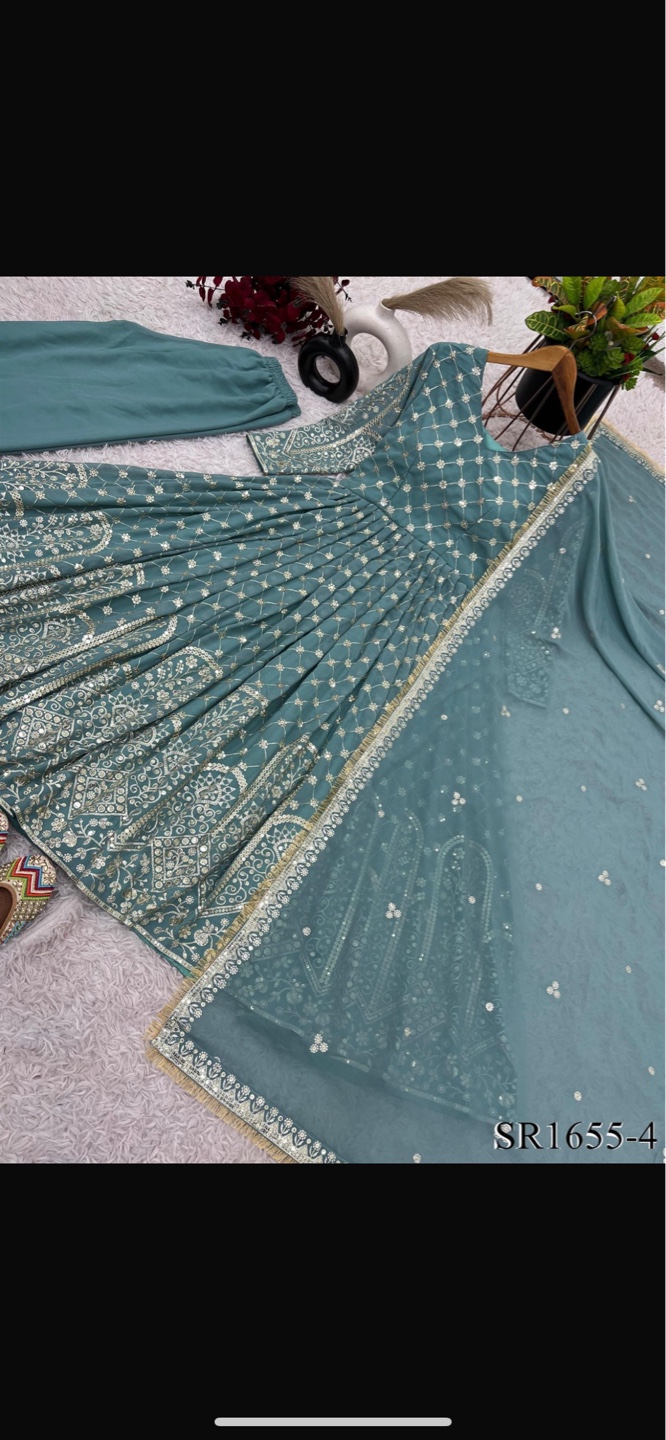 Gorgeous teal Anarkali suit with intricate embroidery - photo 2