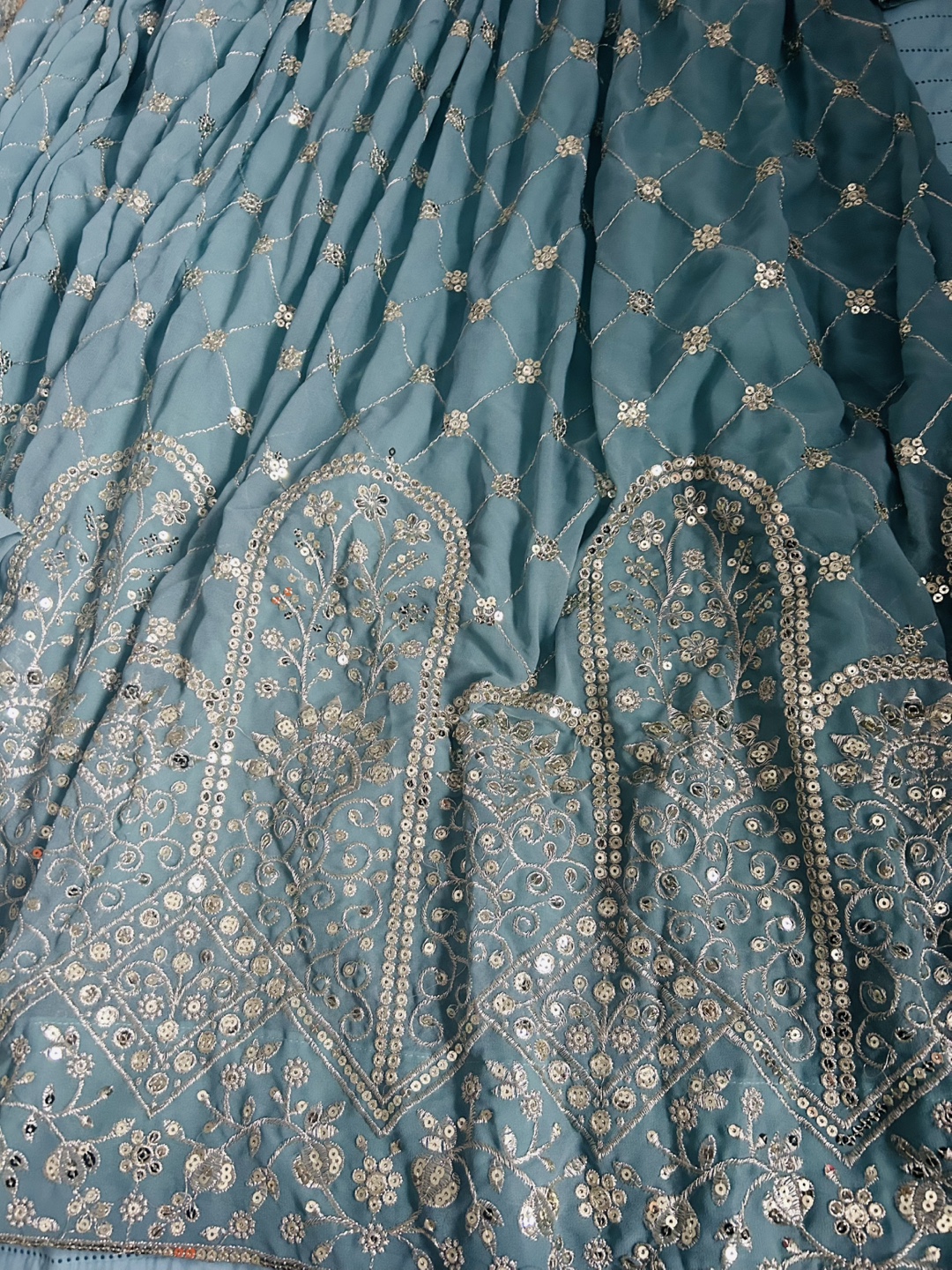 Gorgeous teal Anarkali suit with intricate embroidery - photo 3