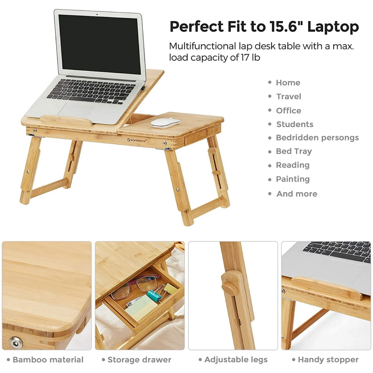 Isotoner Bamboo Lap Desk - 15.6 inch Laptop Table thumbnail