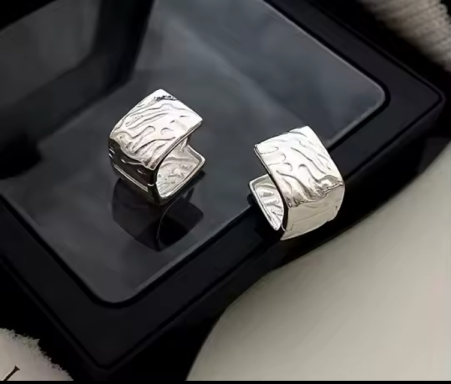 Silver Textured Square Hoop Earrings