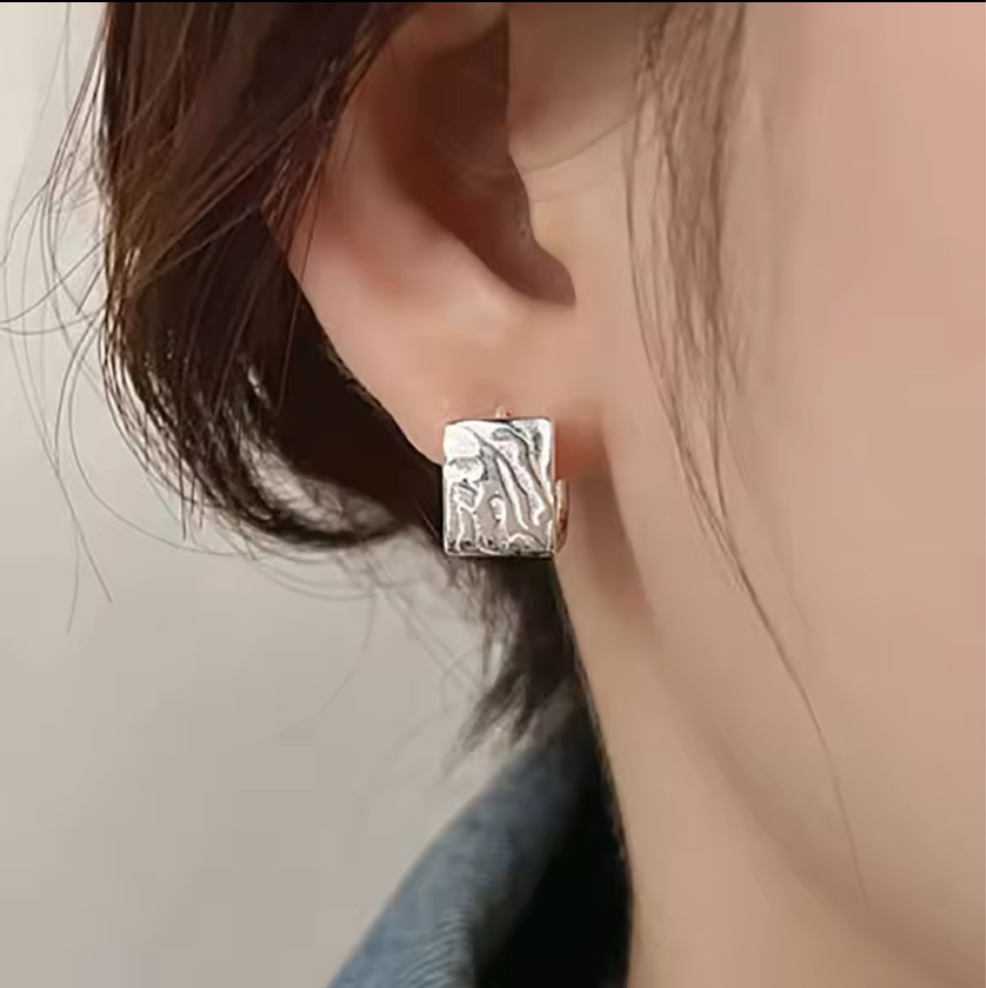 Silver Textured Square Hoop Earrings - photo 3