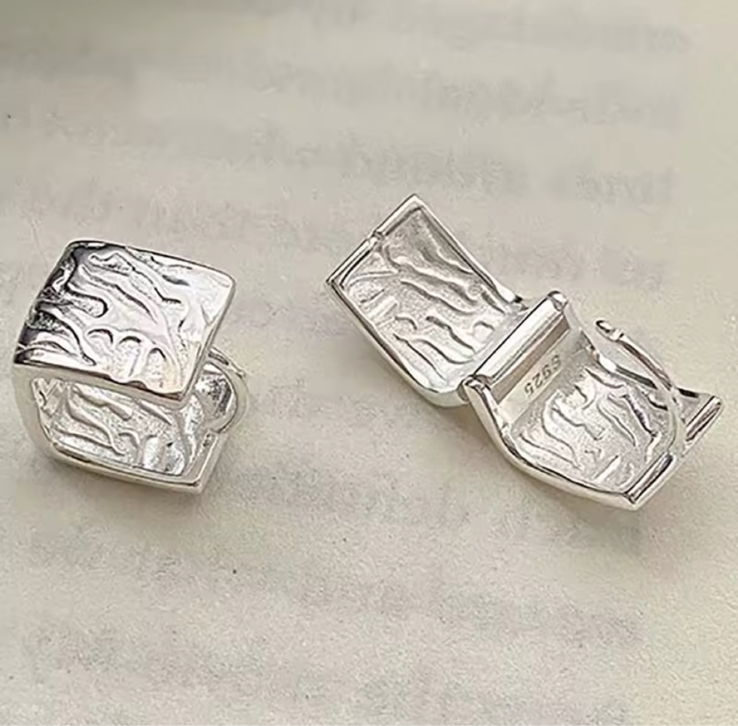 Silver Textured Square Hoop Earrings - photo 2