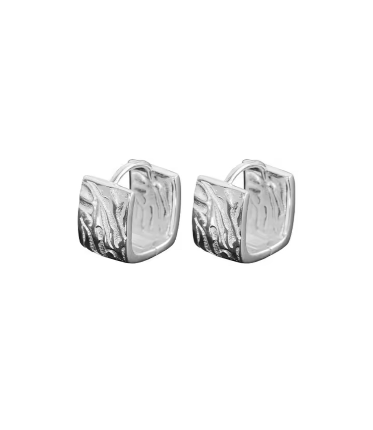 Silver Textured Square Hoop Earrings - photo 4