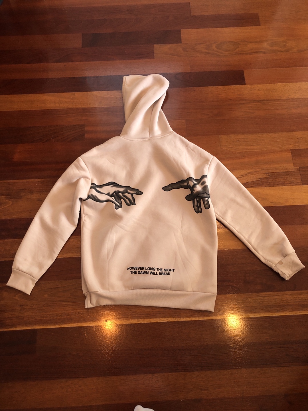 Beige Hoodie with Quote and Hand Design