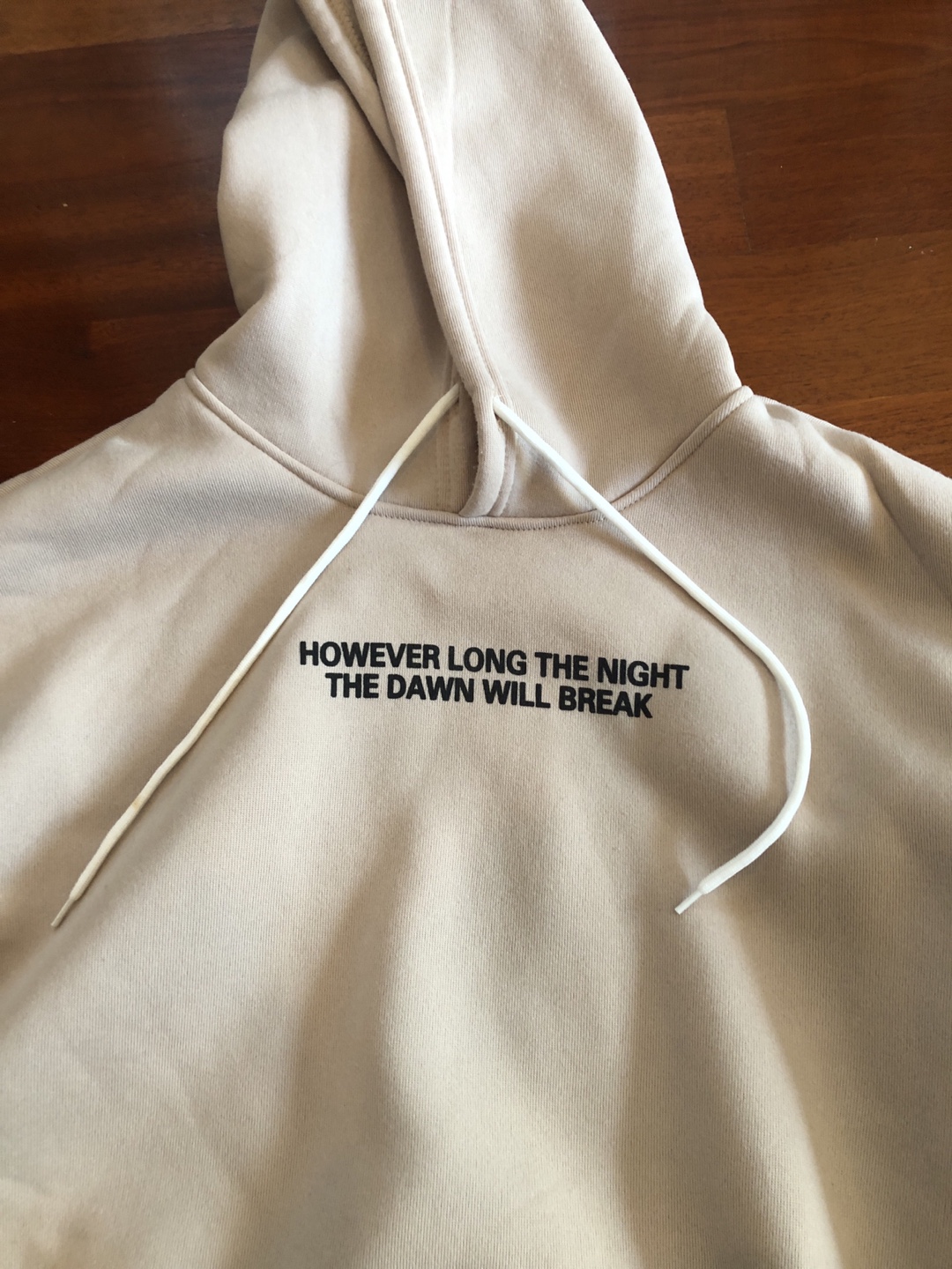 Beige Hoodie with Quote and Hand Design - photo 3