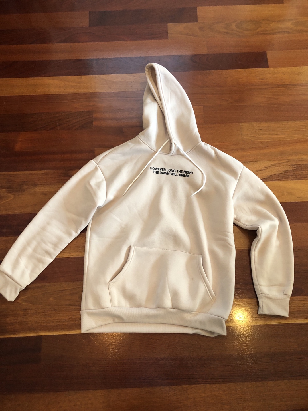 Beige Hoodie with Quote and Hand Design - photo 2