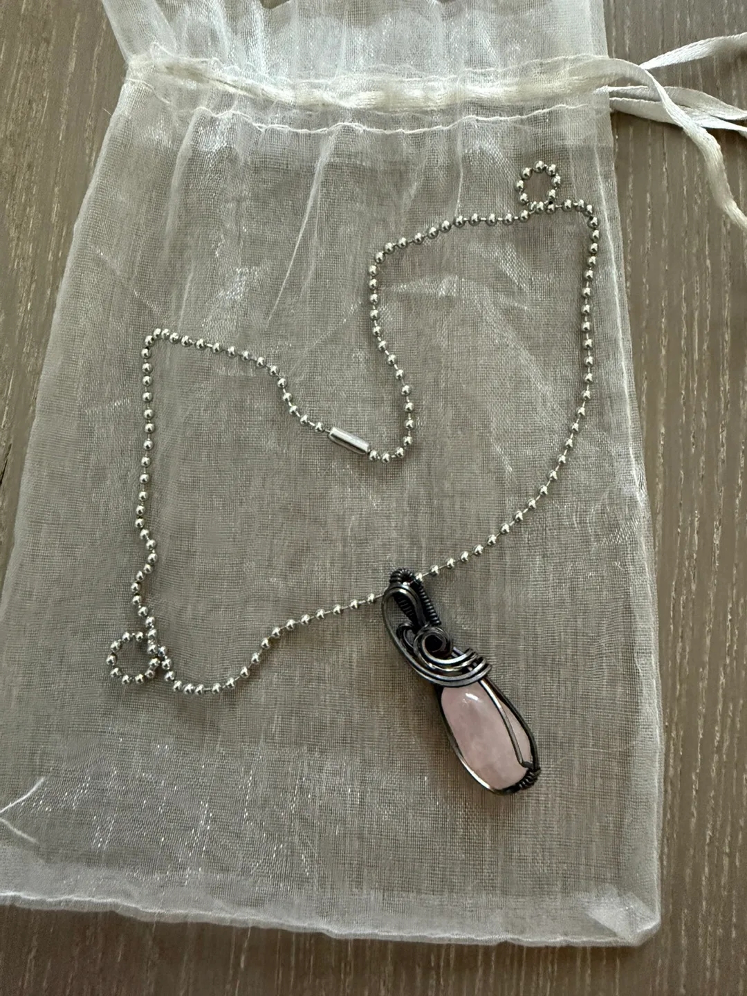Rose Quartz Wire Wrapped Pendant Necklace thumbnail