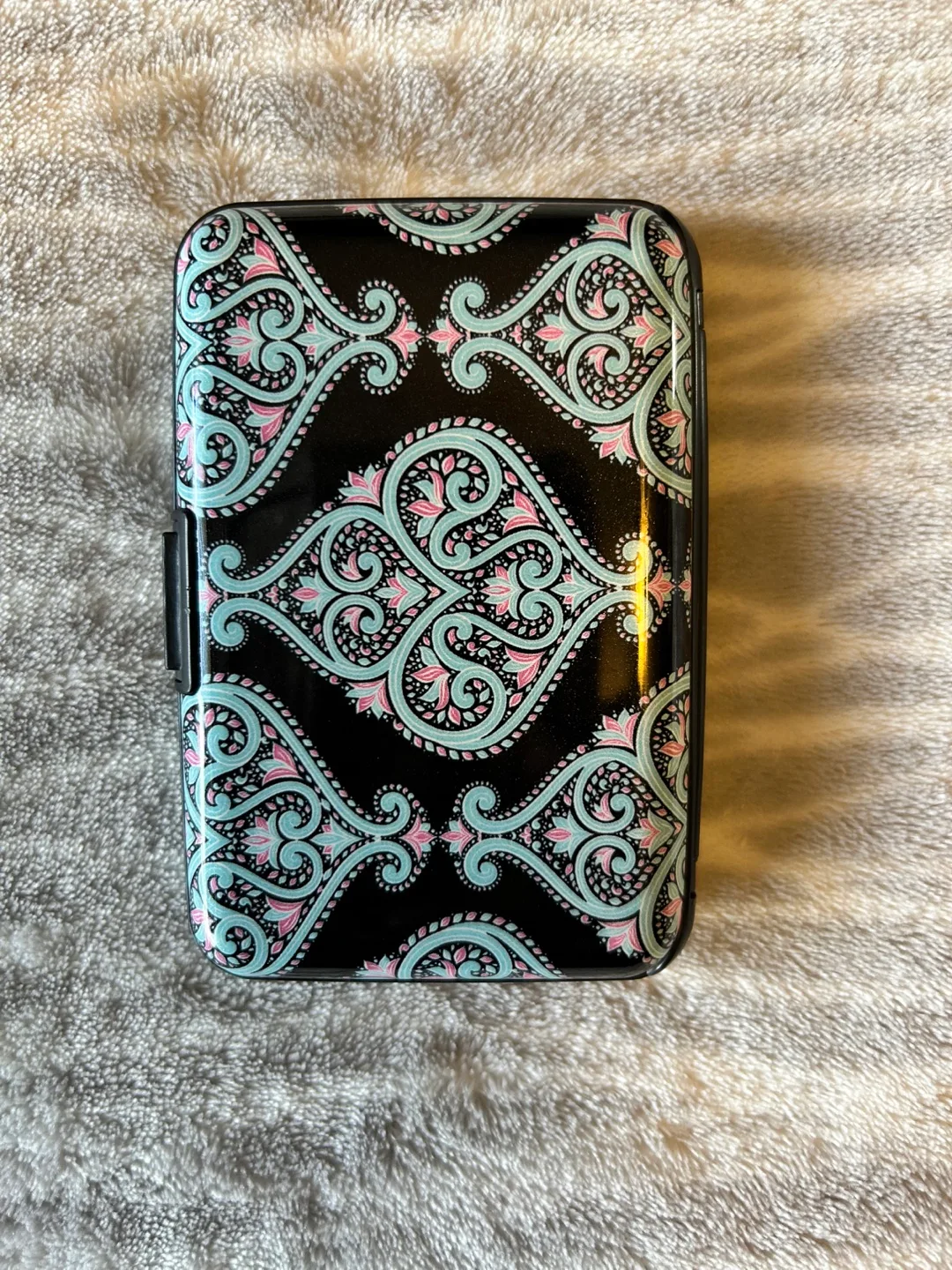 ✨✨Aluminum Card Holder Wallet, Black and Teal Pattern image indicator(2)