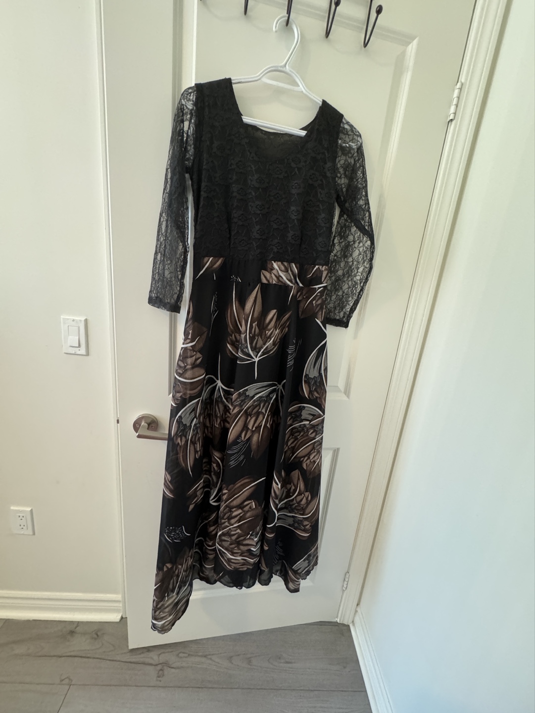 Elegant Black and Brown Floral Maxi Dress