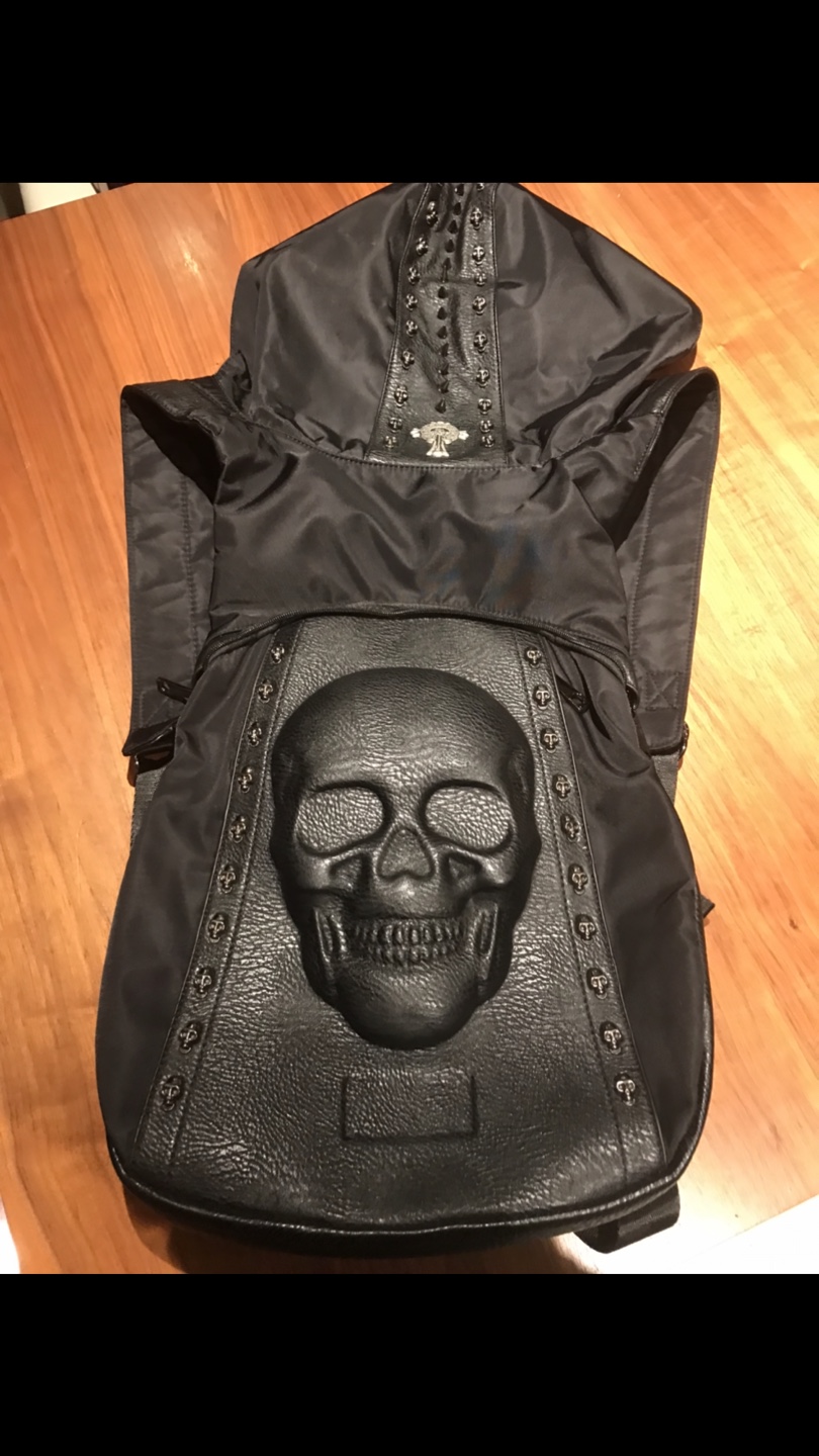 Chrome Hearts Black Leather  Backpack with Hood