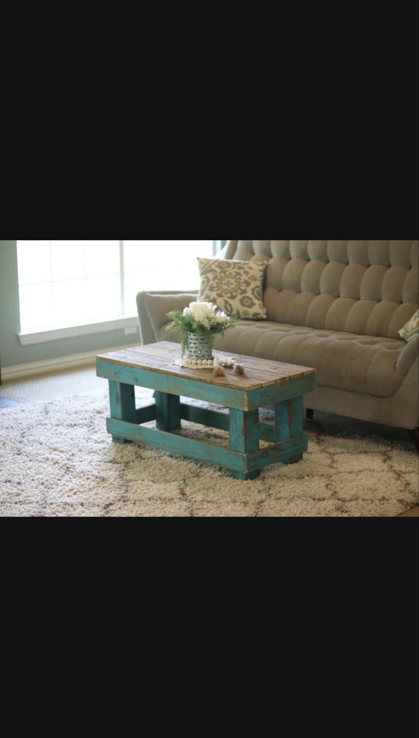 Rustic Farmhouse Coffee Table Teal & Wood - photo 2