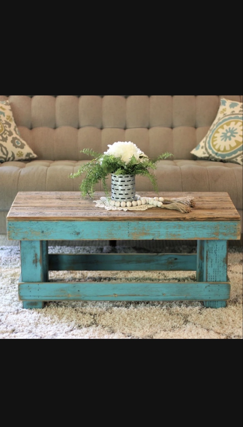 Rustic Farmhouse Coffee Table Teal & Wood
