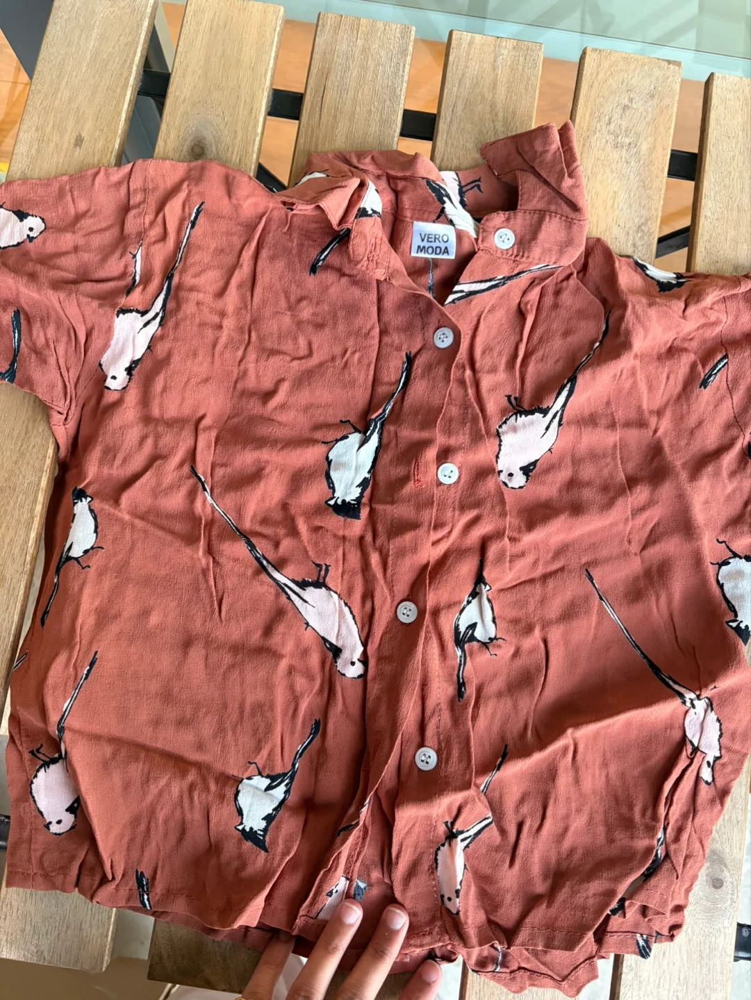 Vero Moda Burnt Orange Bird Print Button-Up Shirt thumbnail