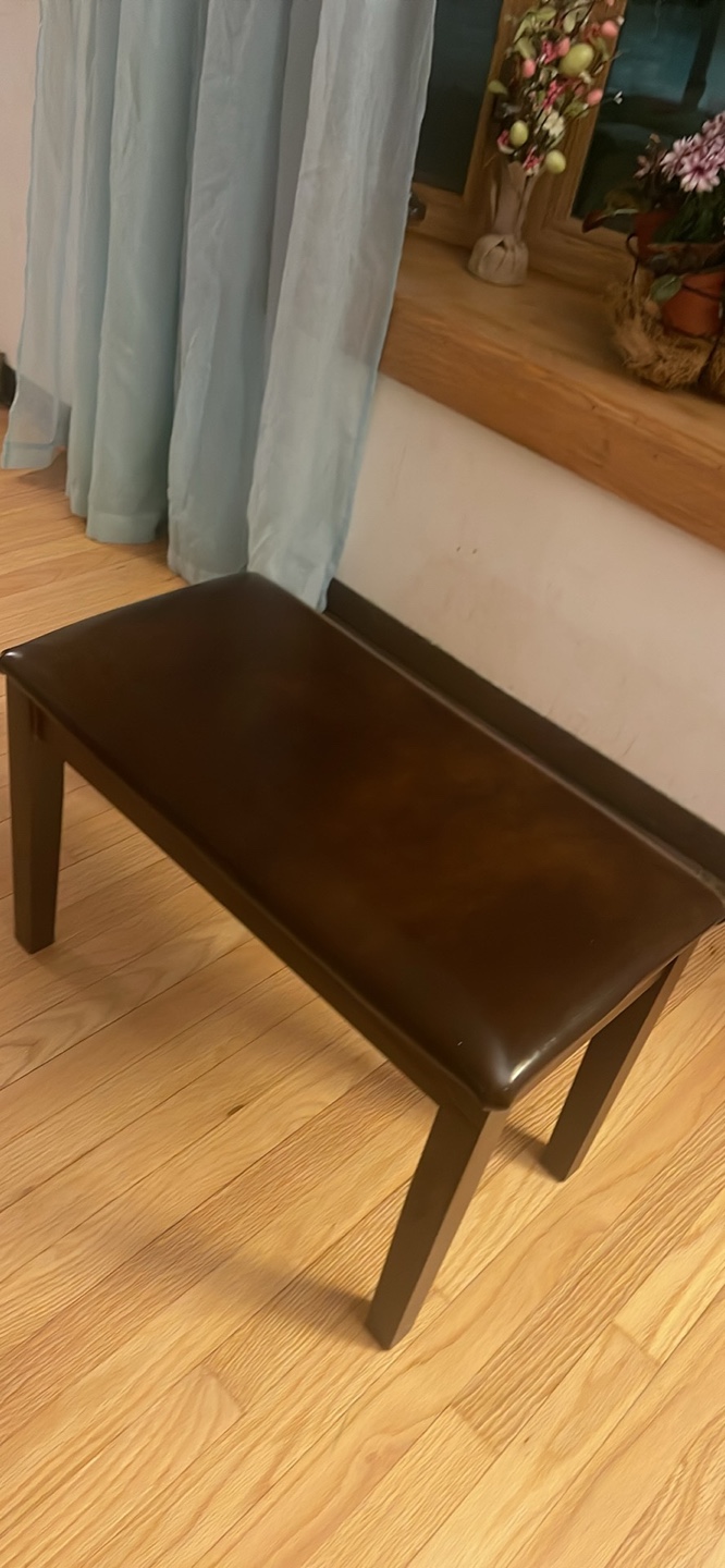 Dark Brown Wood Bench with Vinyl Seat