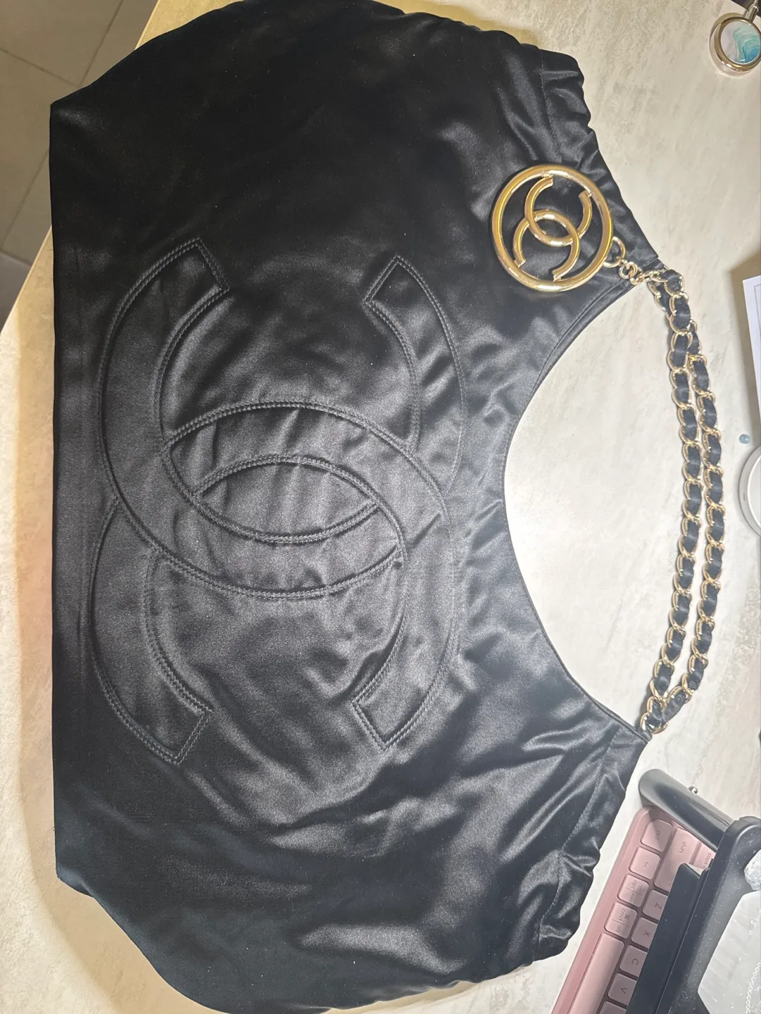 Chanel Black Satin Tote Bag image indicator(5)