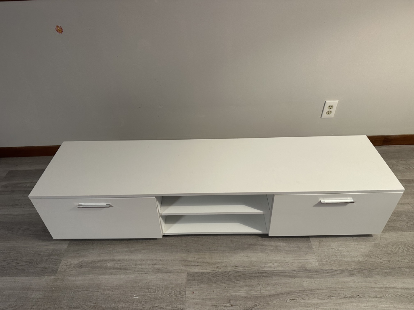 White TV Stand Media Console with Two Cabinets and Shelf