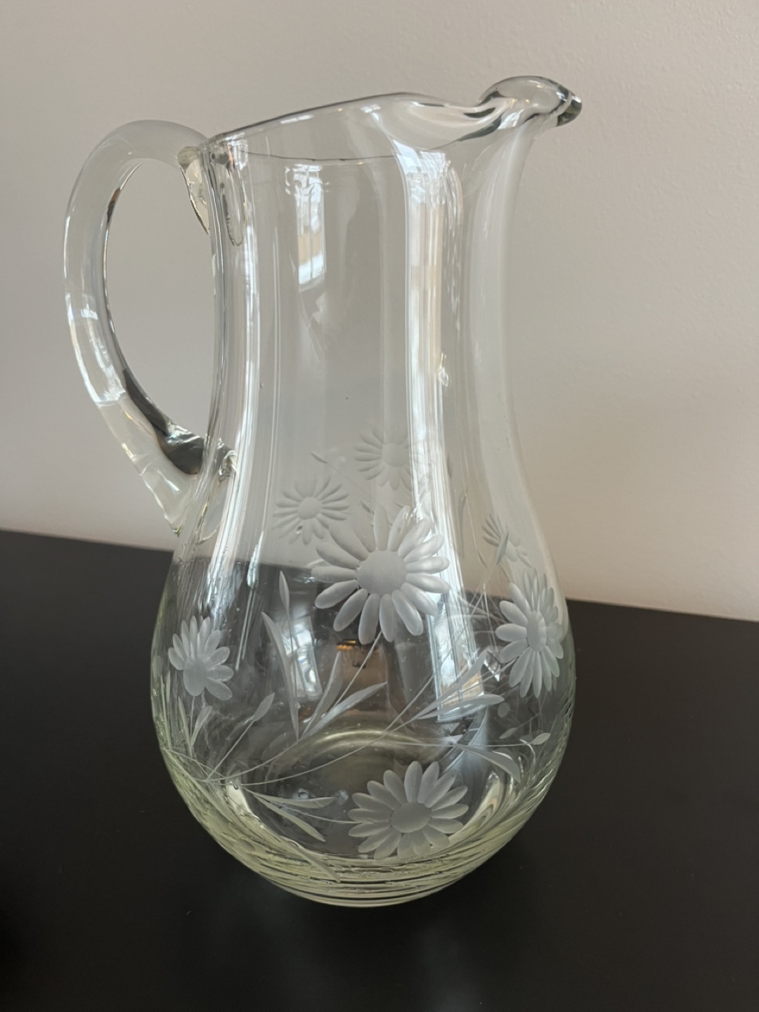 Vintage Glass Pitcher with Daisy Etched Design