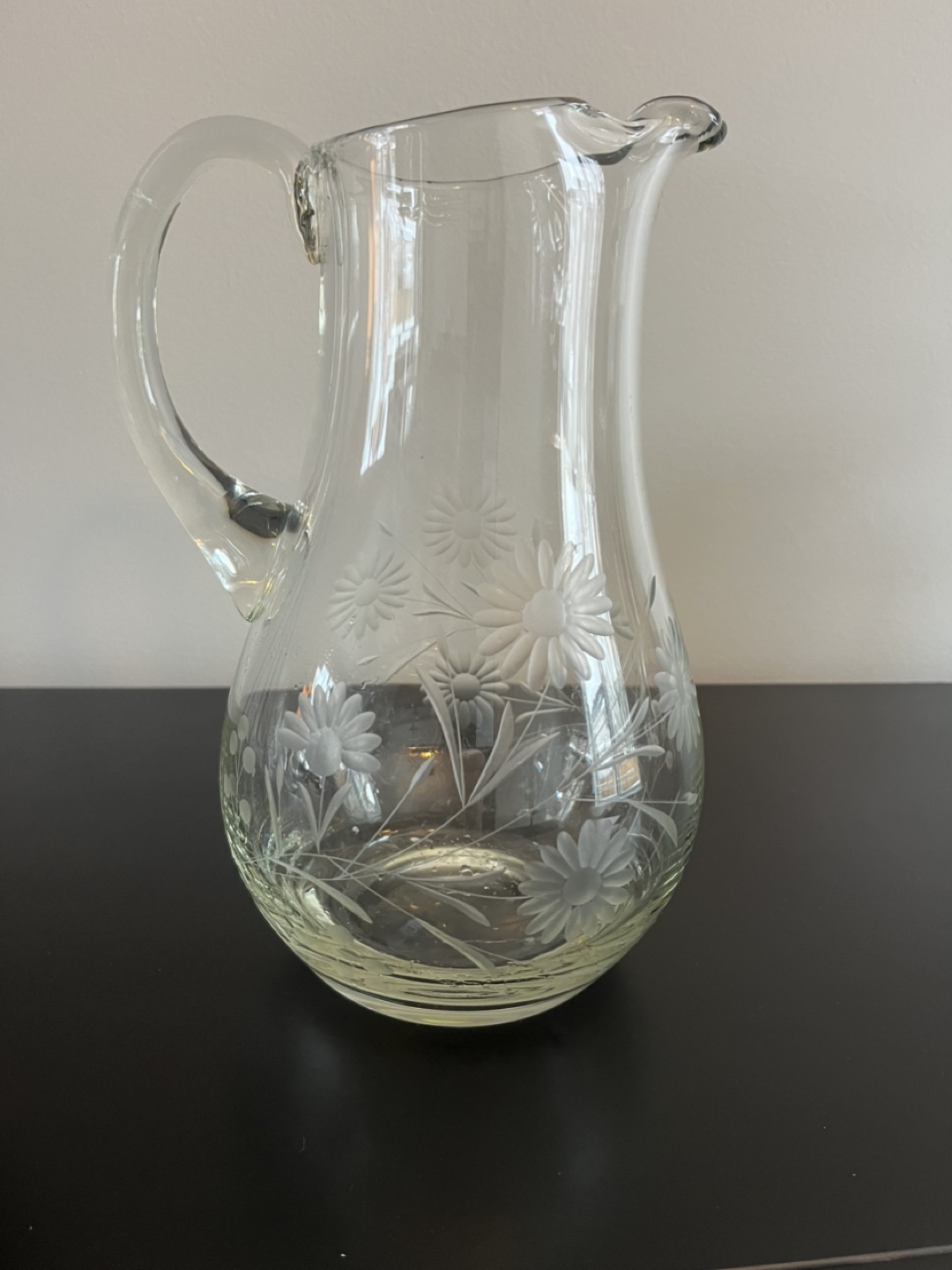 Vintage Glass Pitcher with Daisy Etched Design - photo 2