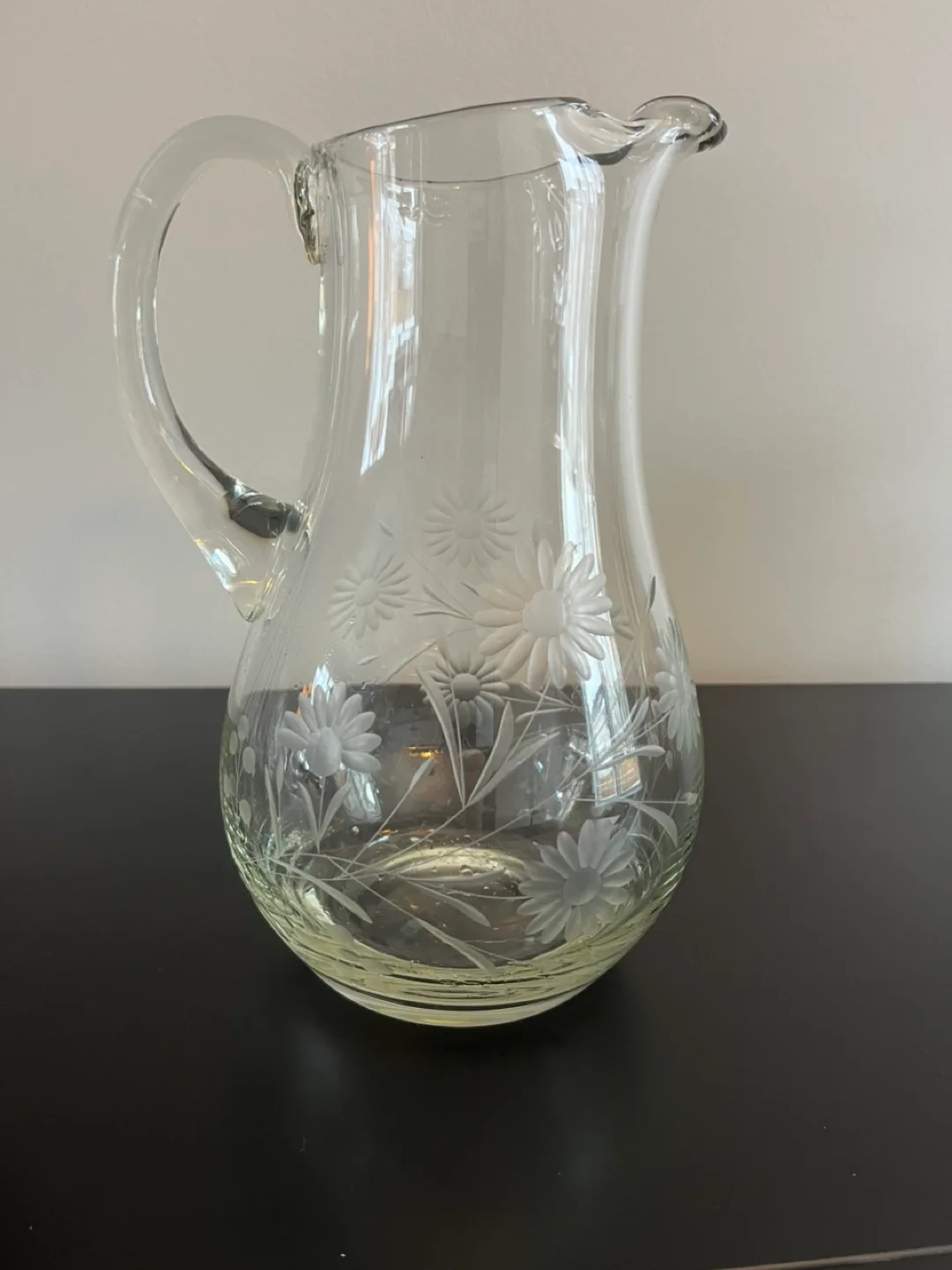 Vintage Glass Pitcher with Daisy Etched Design image indicator(2)