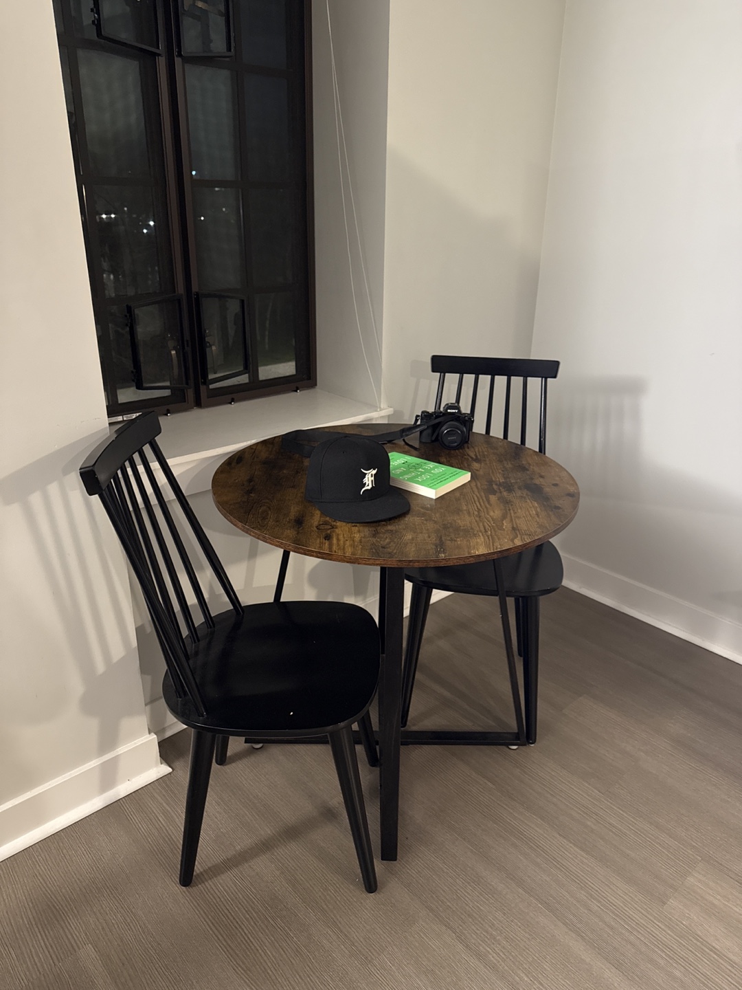 Round Wooden Dining Table with Two Chairs