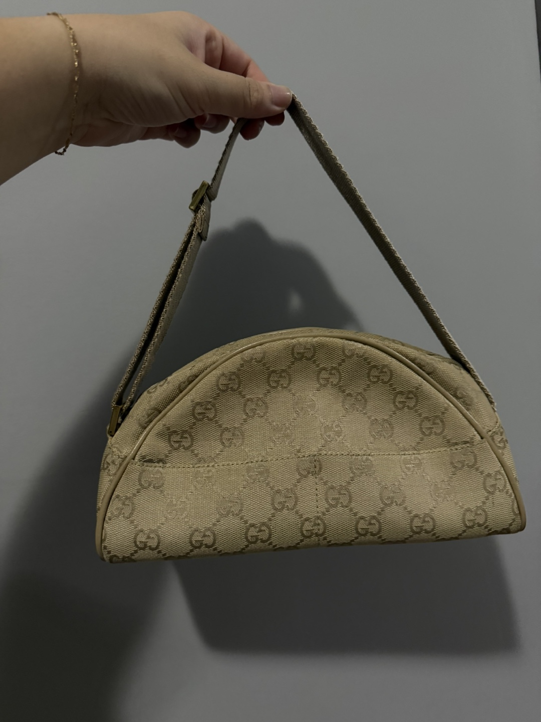 Vintage Gucci Beige GG Monogram Shoulder Bag - photo 2