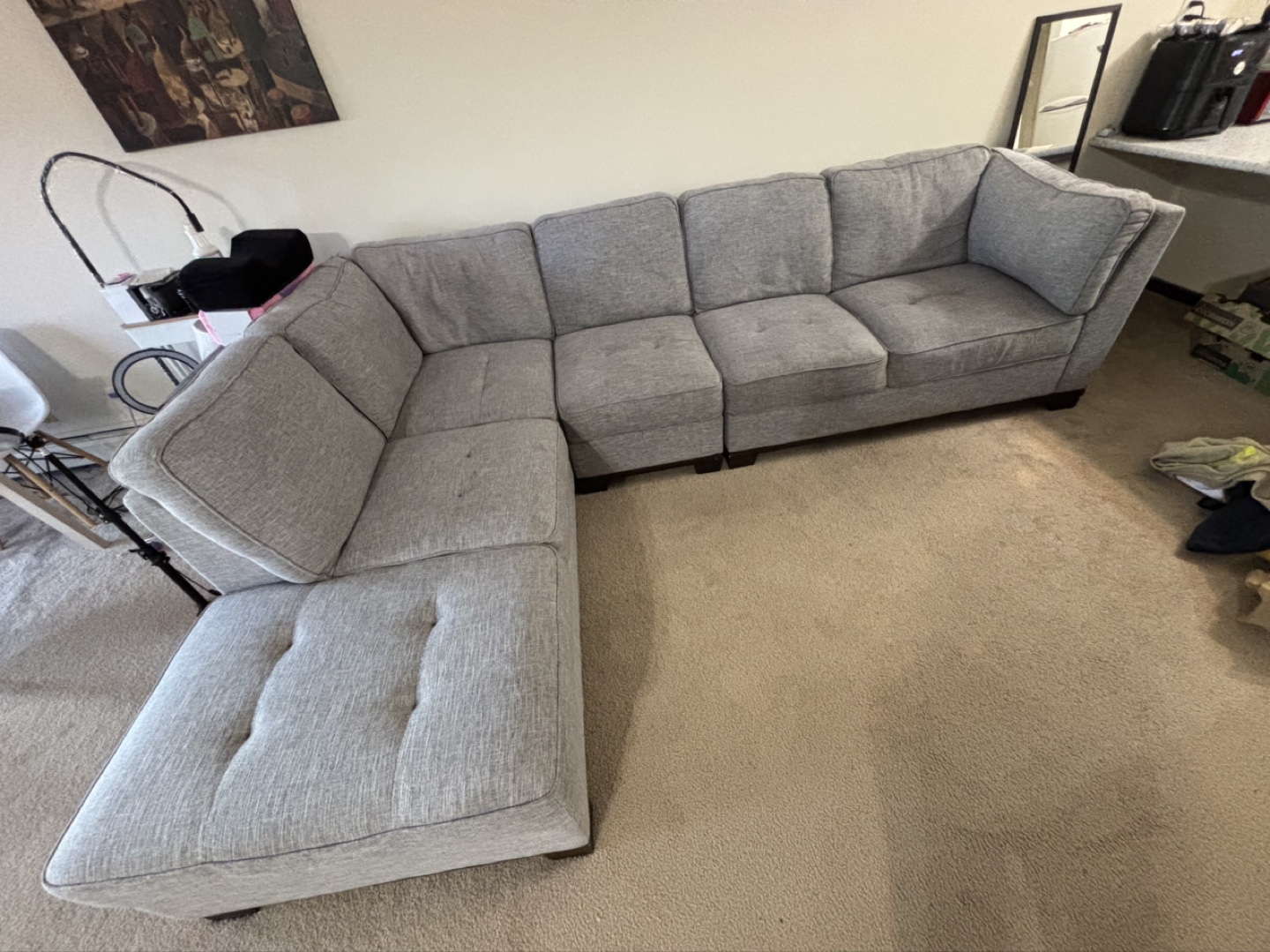 Grey L-Shaped Sectional Sofa - photo 2