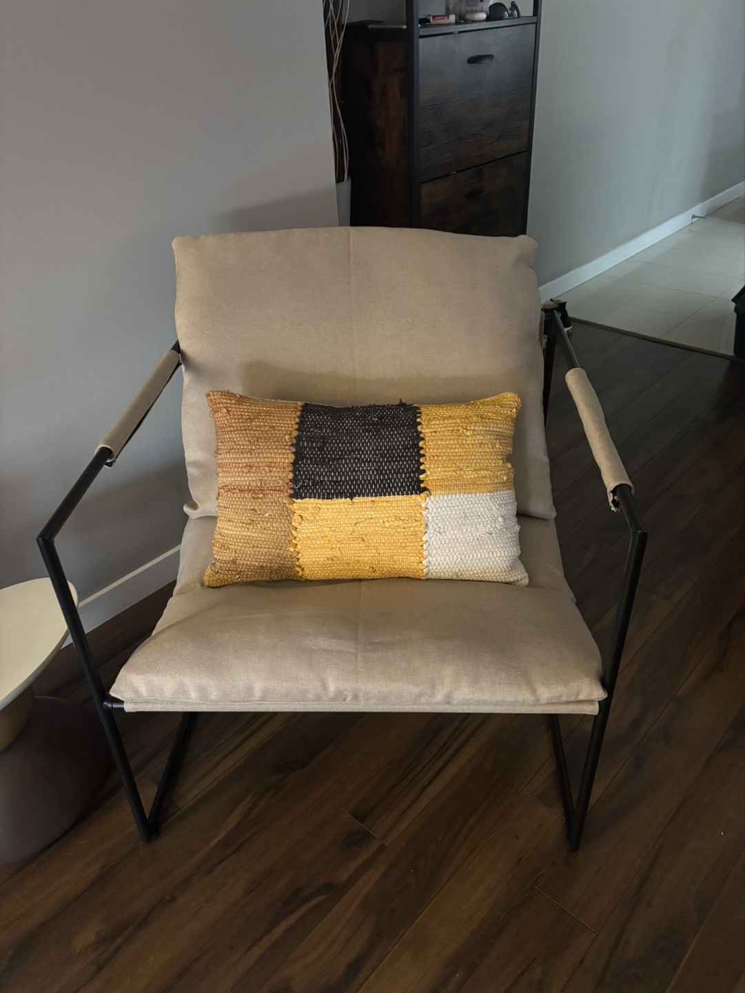 Woven Throw Pillow & Modern Accent Chair