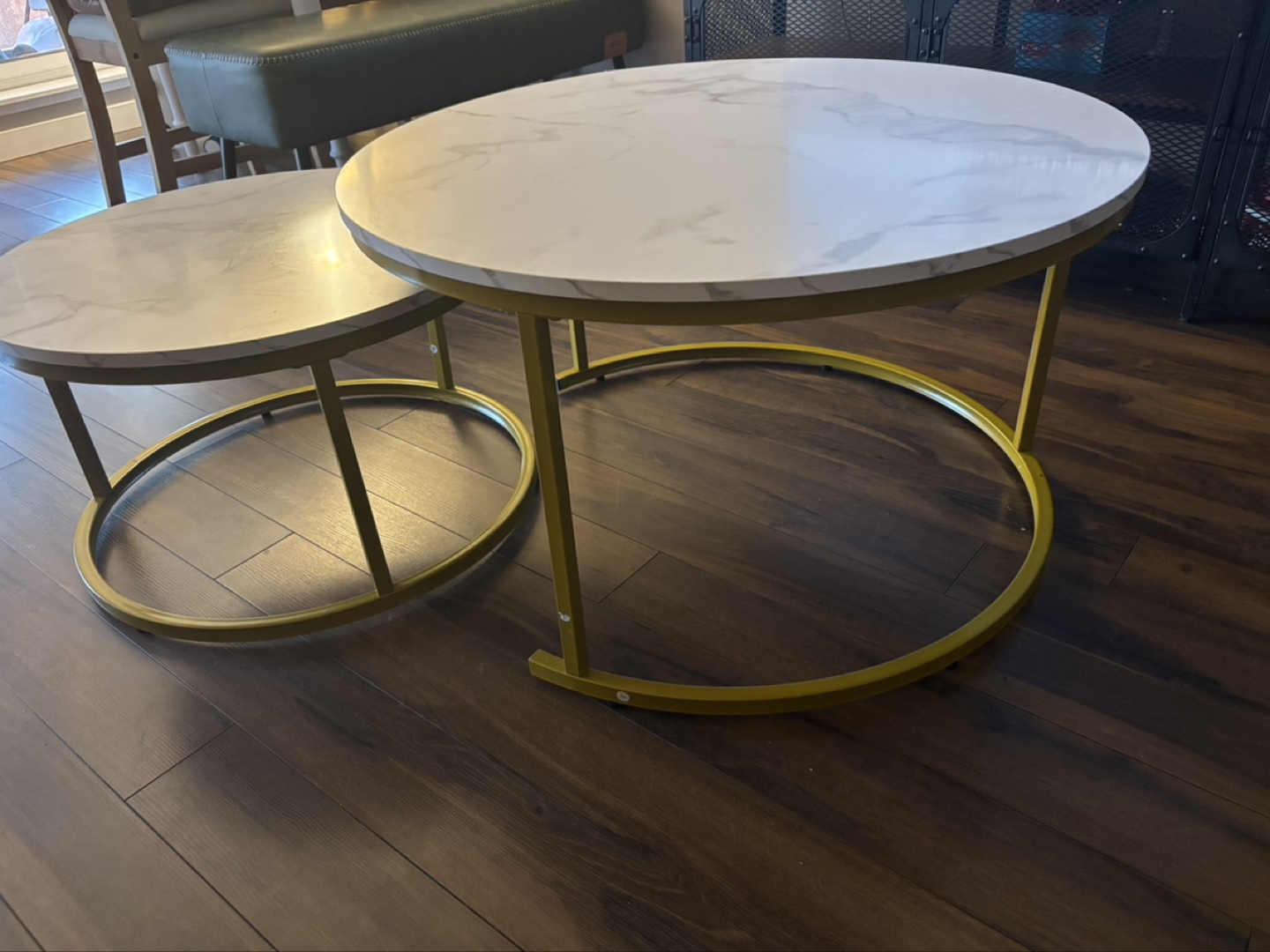 Round Nest of Tables - Marble Top & Gold Frame - photo 2