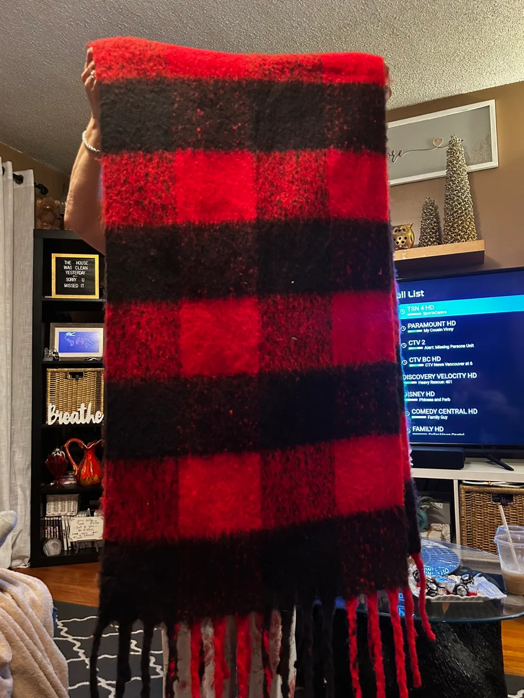 Red and Black Wool Scarf💚#freecycle thumbnail