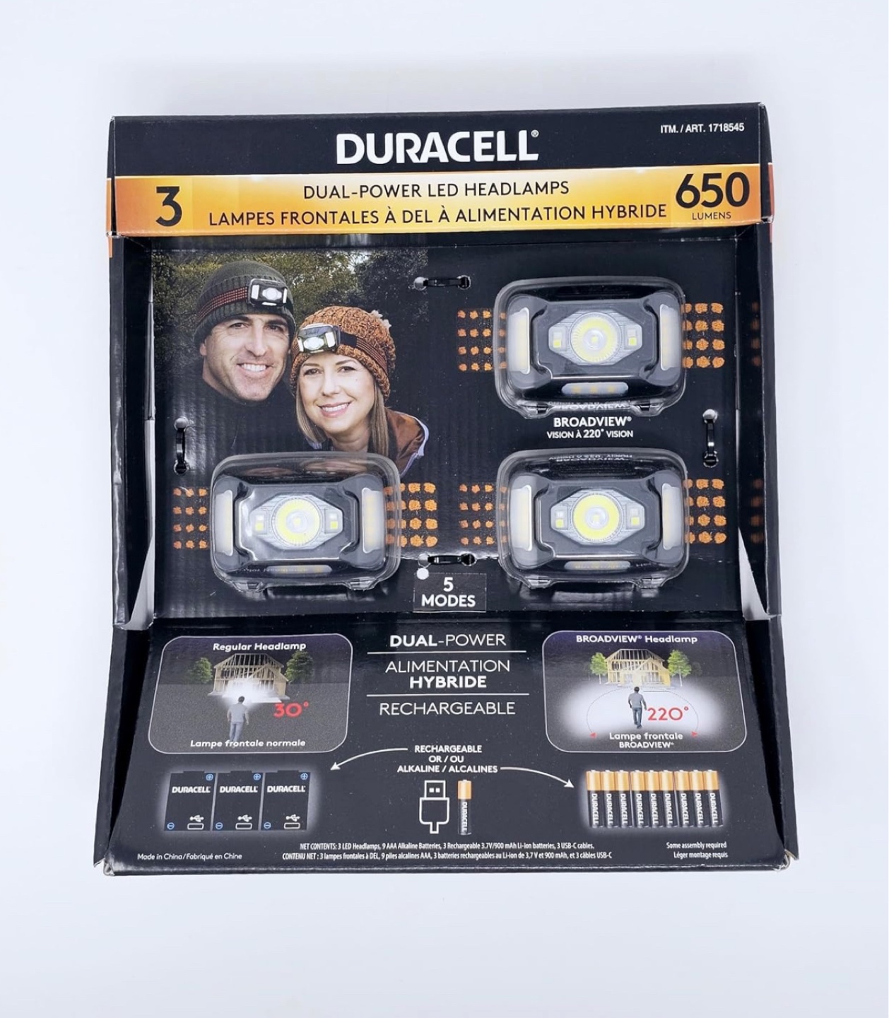 Brand New Duracell Dual Power LED Headlamps (3-pack)