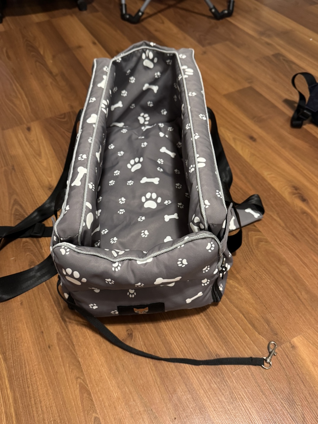 Grey Dog Carrier Bag with Paws and Bones Print