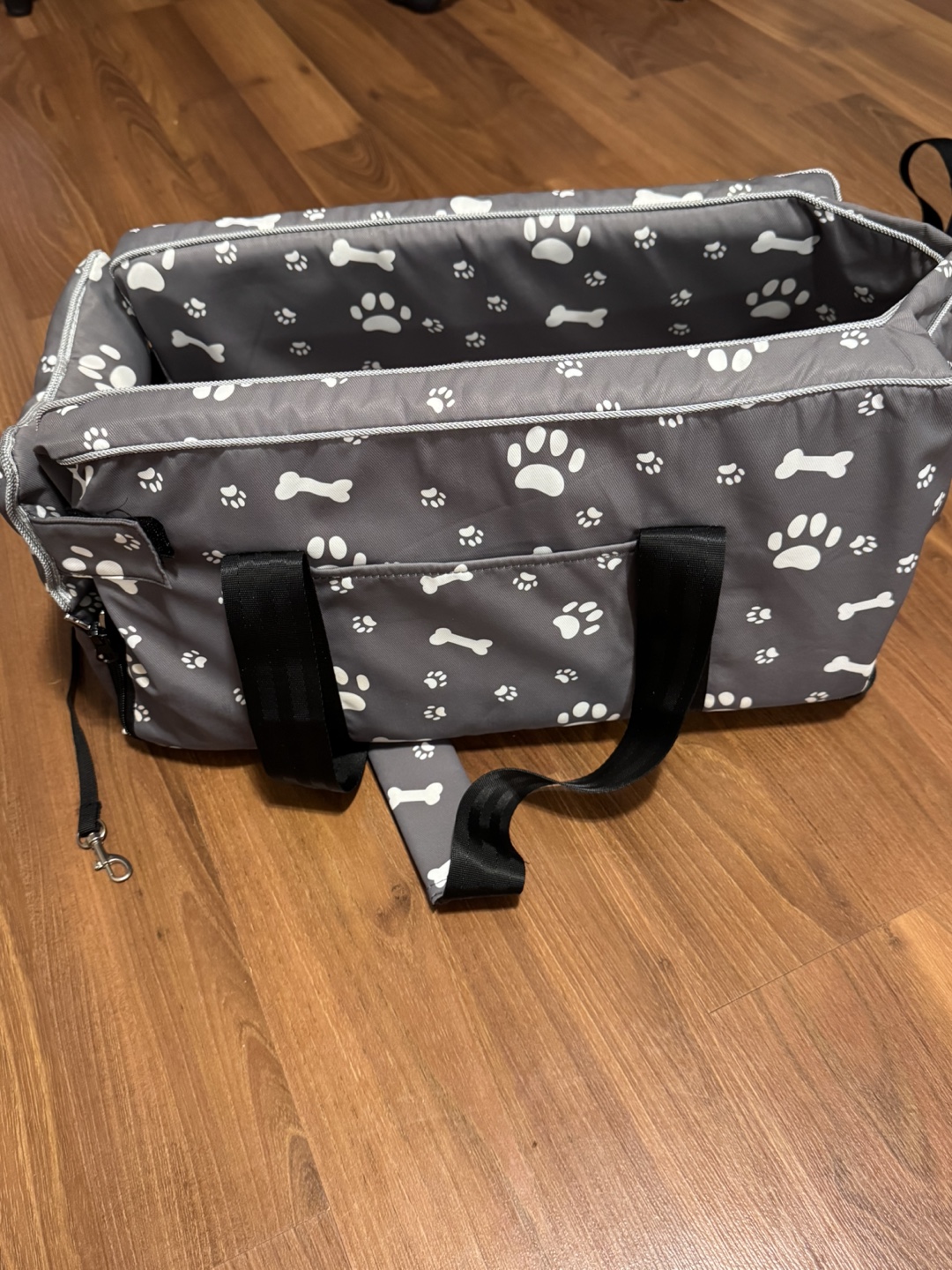 Grey Dog Carrier Bag with Paws and Bones Print - photo 2