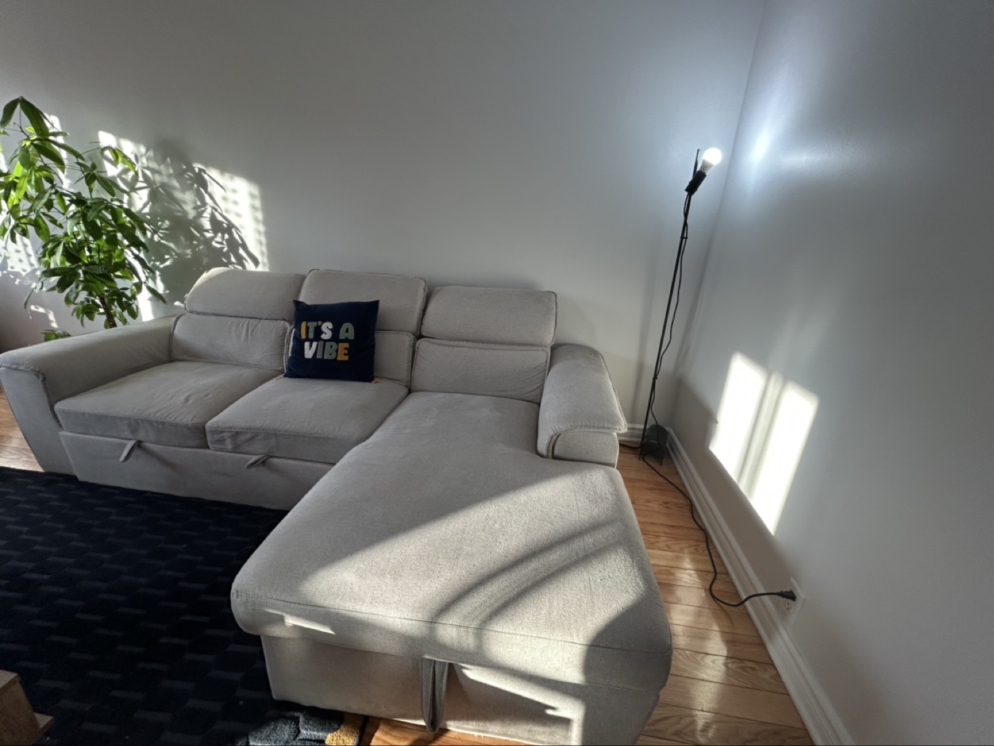 Beige Sectional Sofa with Pull-Out Ottoman - photo 5