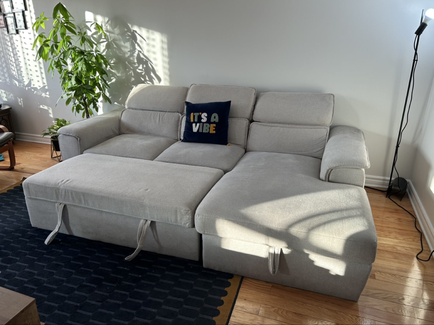 Beige Sectional Sofa with Pull-Out Ottoman - photo 3
