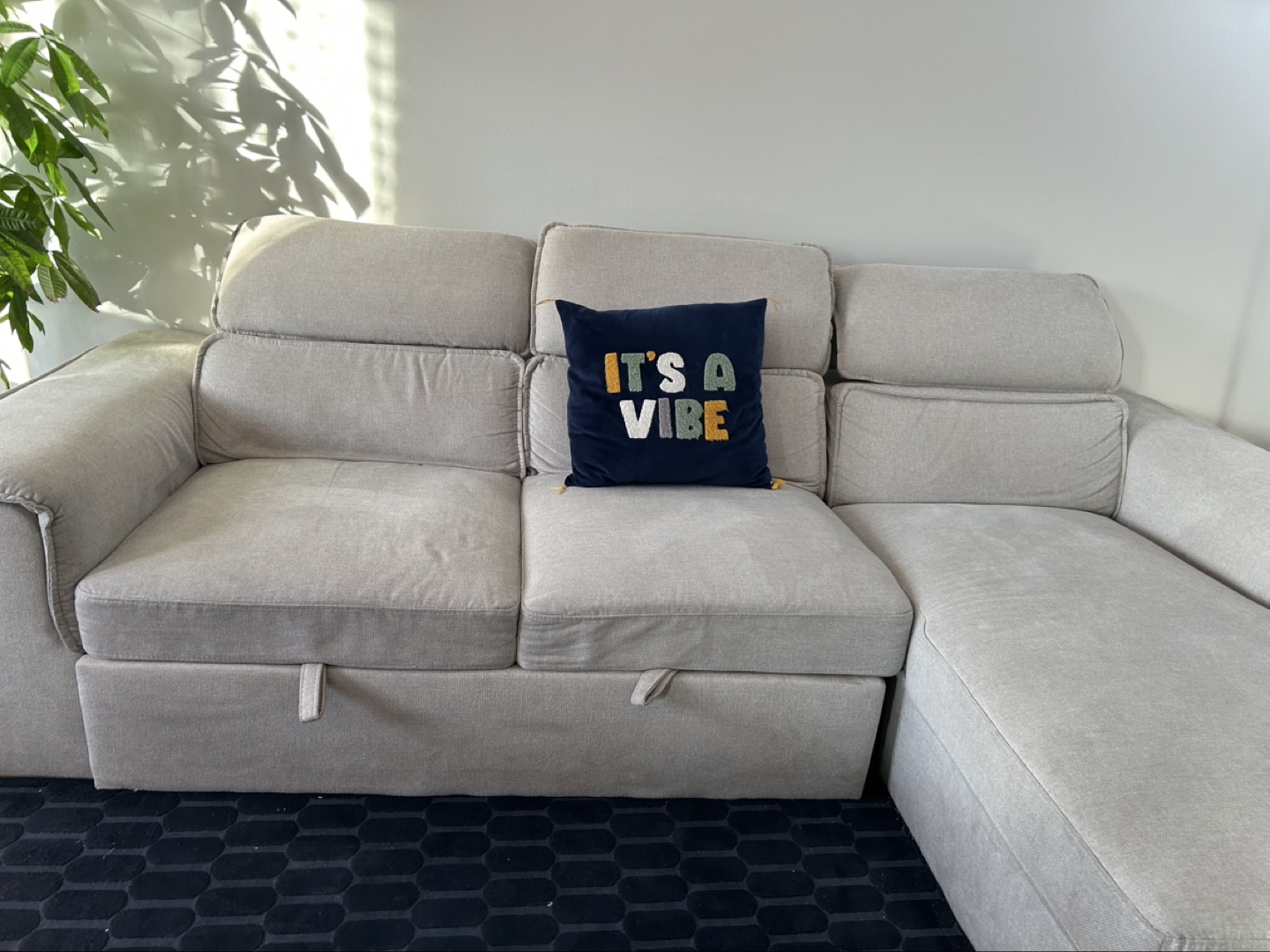 Beige Sectional Sofa with Pull-Out Ottoman - photo 4