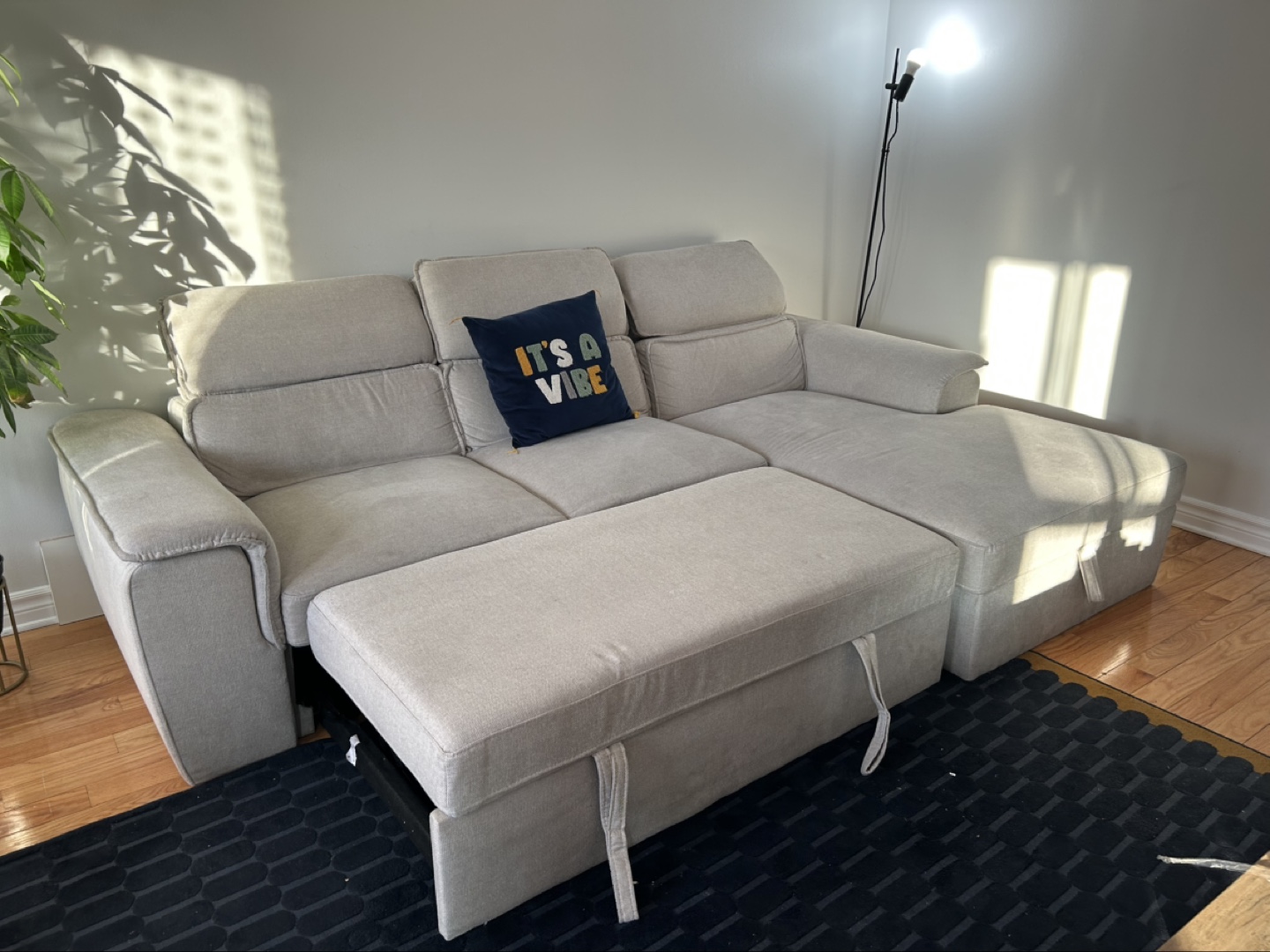 Beige Sectional Sofa with Pull-Out Ottoman - photo 2