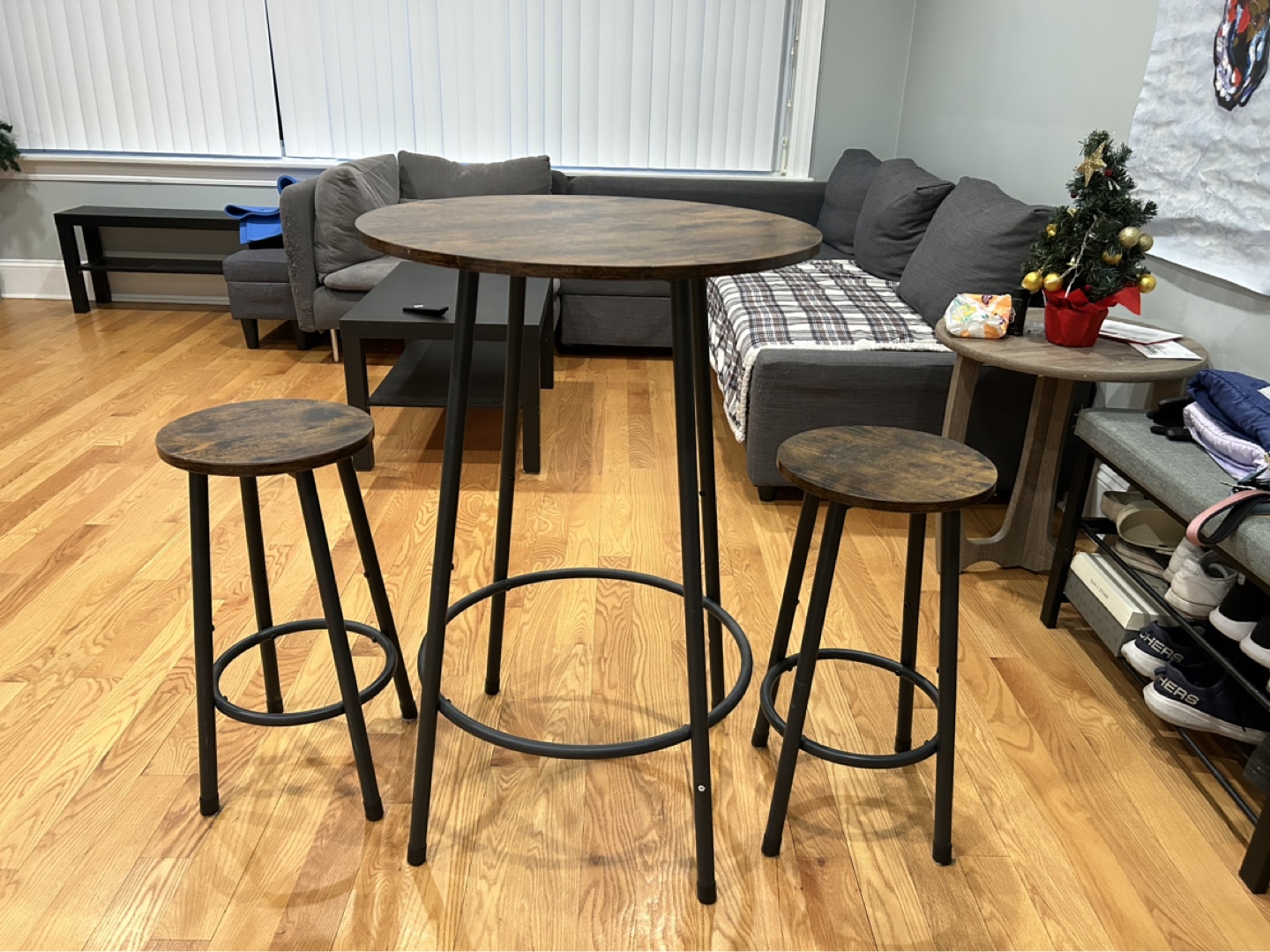 Round Pub Table with Two Stools