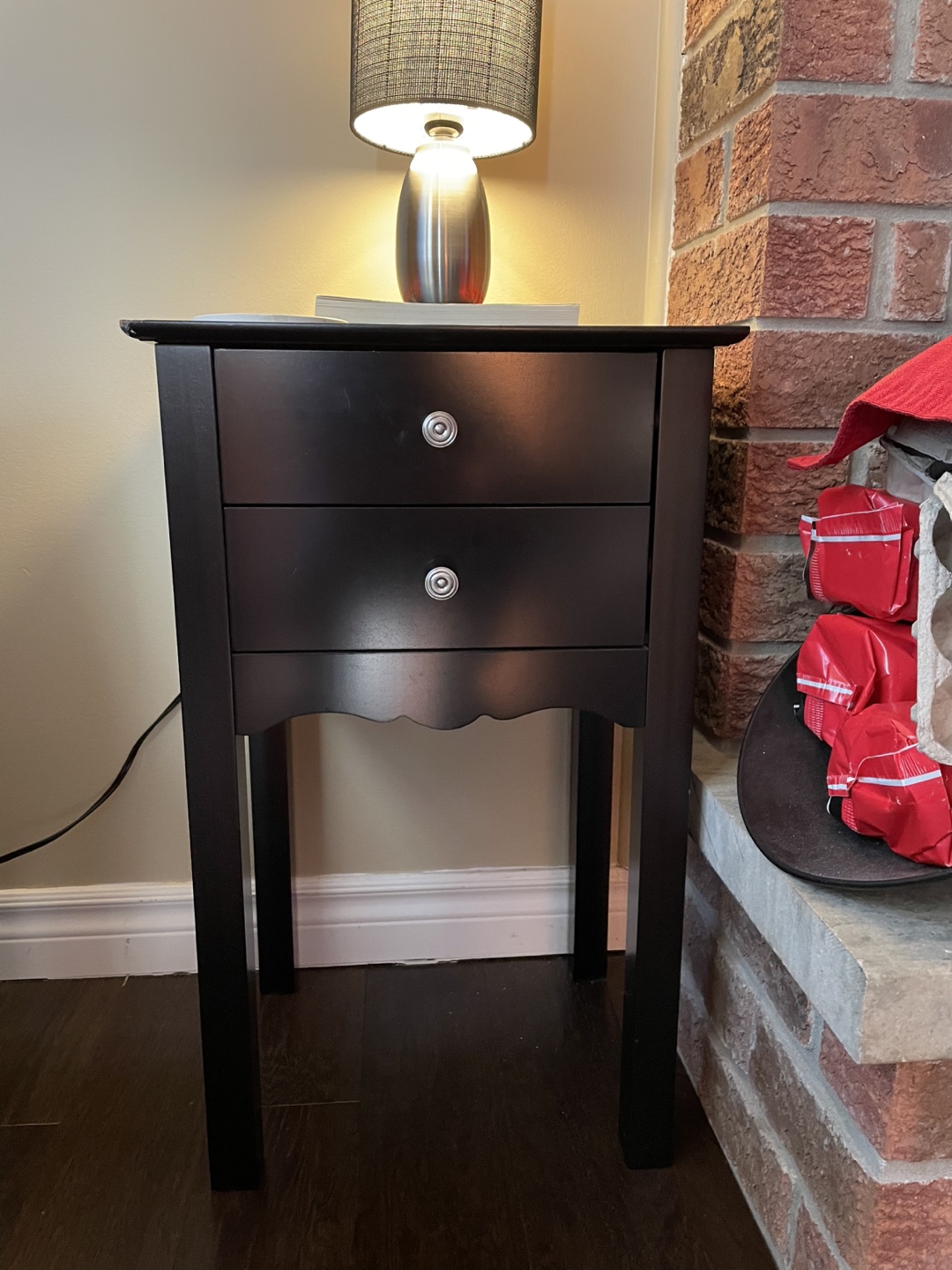Black Wooden End Table with Two Drawers