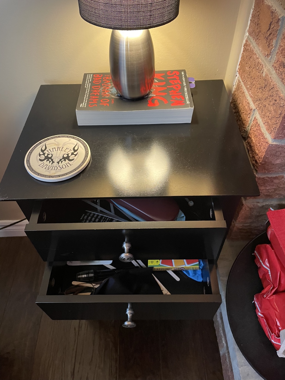 Black Wooden End Table with Two Drawers - photo 3