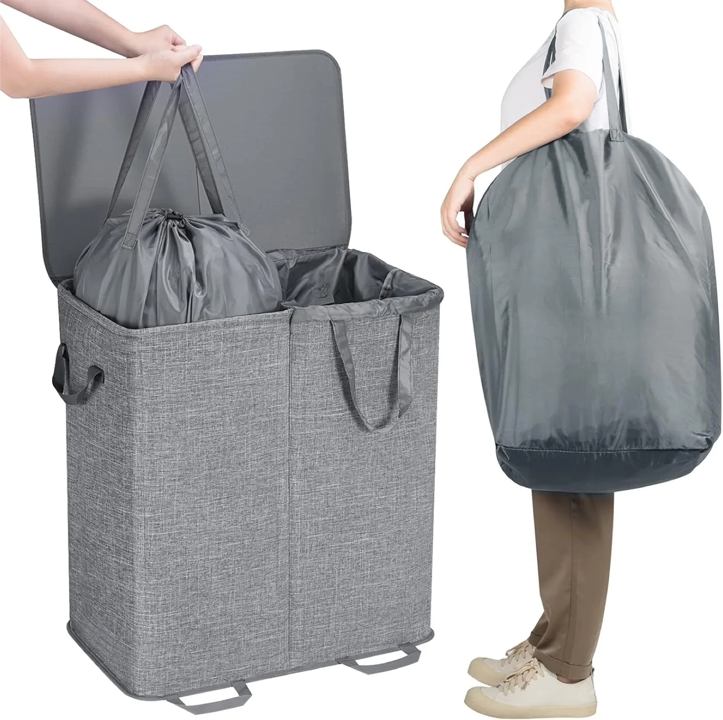 Double Laundry Hamper with Removable Bags thumbnail