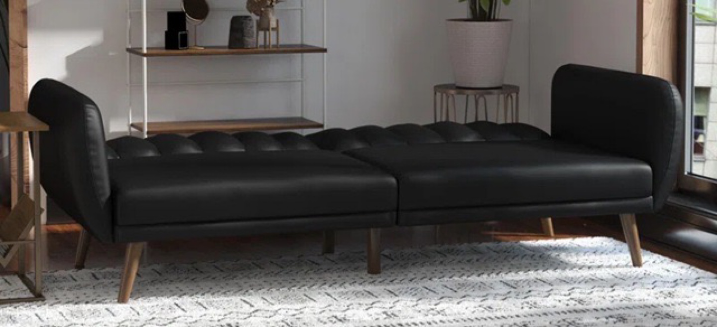 Black Faux Leather Couch Futon Sofa Bed - photo 3