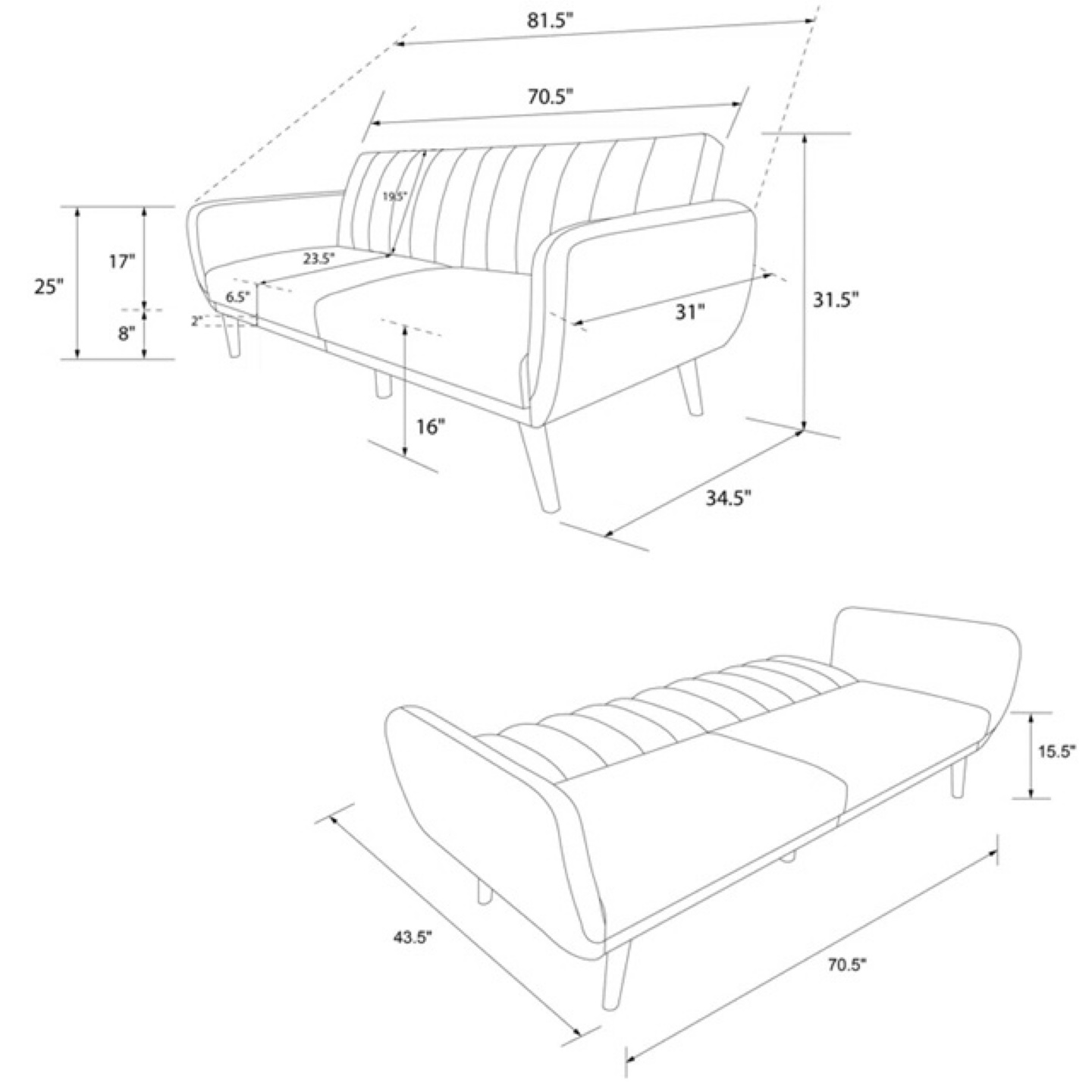 Black Faux Leather Couch Futon Sofa Bed - photo 4