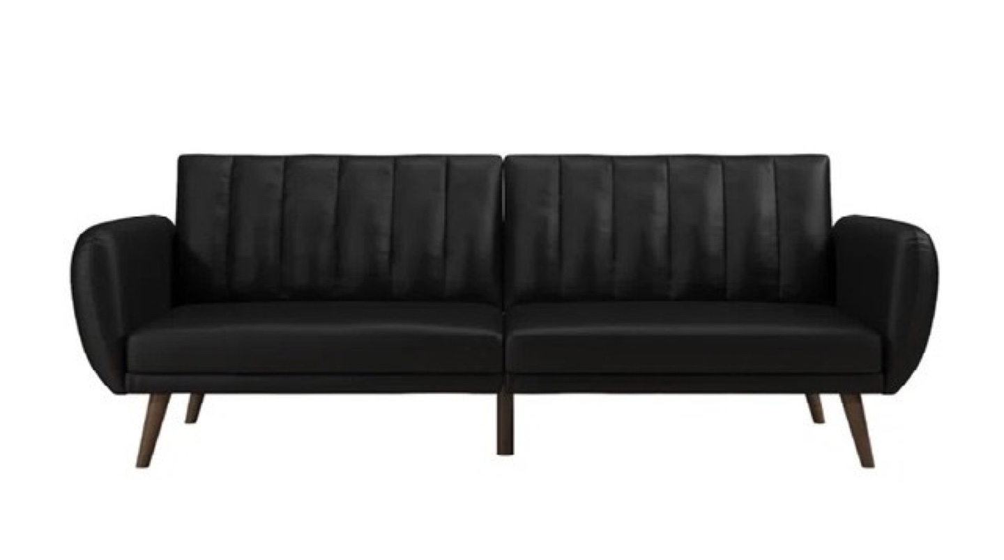 Black Faux Leather Couch Futon Sofa Bed - photo 2
