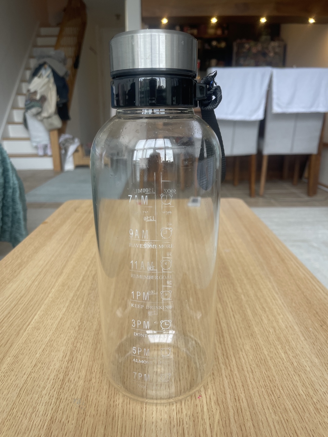 Clear Glass Water Bottle with Time Markers and Carry Strap - photo 2