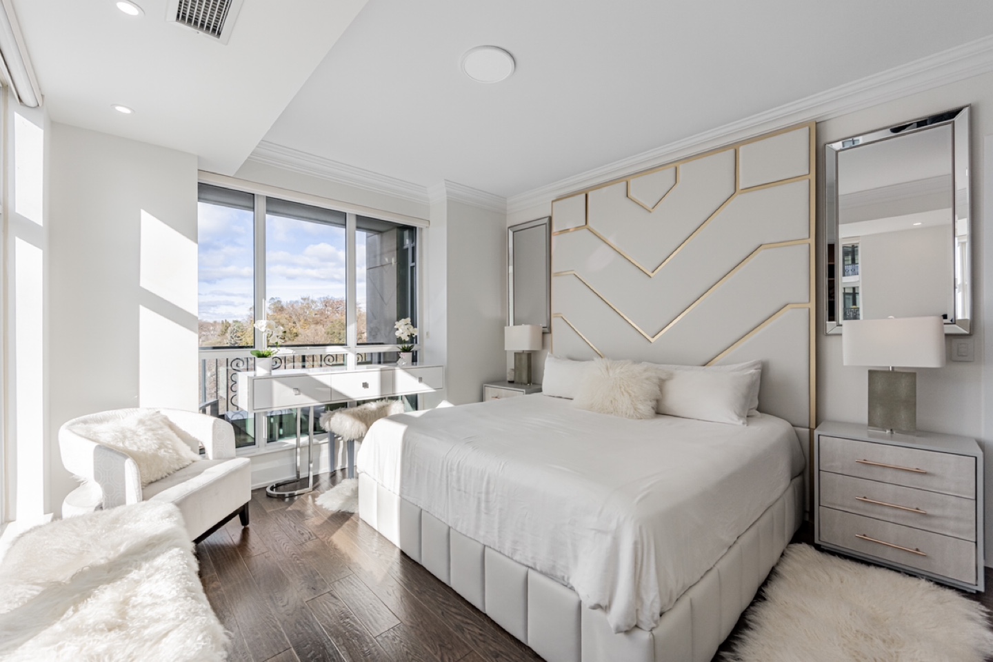 Modern King-Size Bed with Headboard and Matching Nightstand