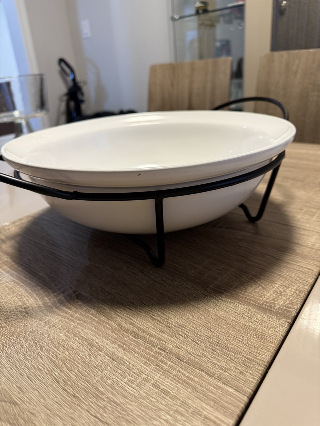 White Ceramic Serving Bowl Set with Metal Stand - photo 3