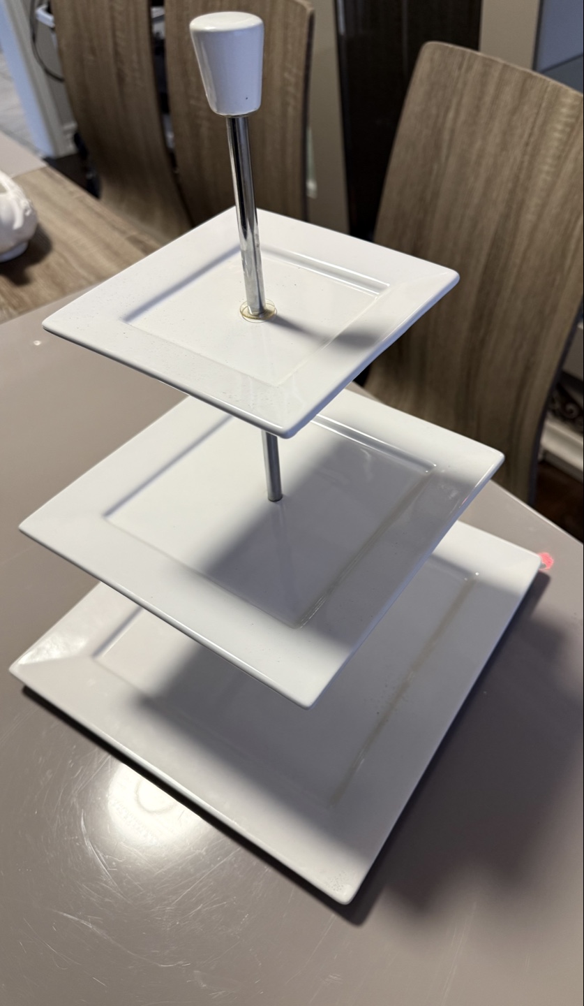 Three-Tiered White Square Serving Stand