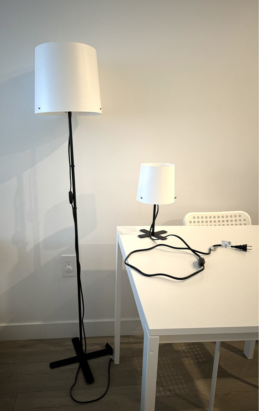 IKEA Black Floor Lamp and table lamp with White Shade