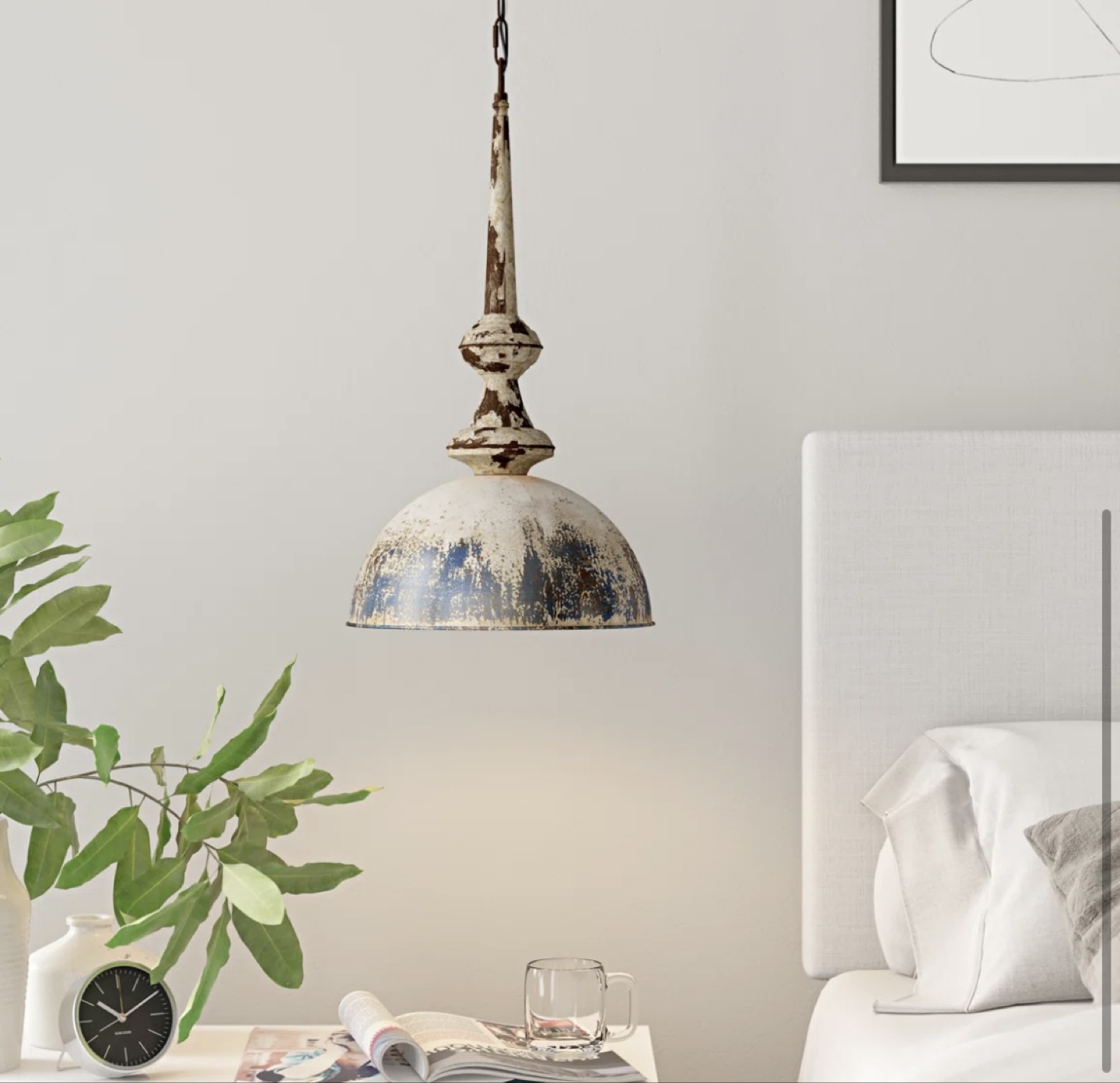 Distressed White Pendant Light Fixture - photo 5